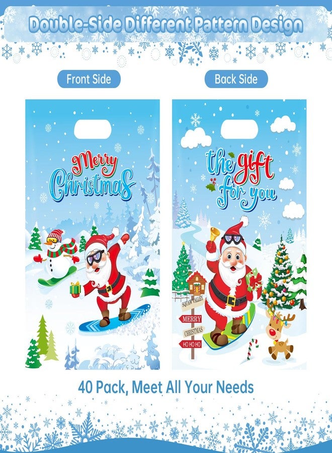 PERFQU 40 Pcs Merry Christmas Gift Bags with Handles - Winter Xmas Treat Bags for Kids, Cool Santa Claus Plastic Small Candy Goody Goodie Snack Bags Bulk for Christmas Party Decorations Supplies Favors - Image 4
